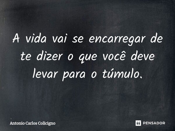 ⁠A vida vai se encarregar de te dizer o que você deve levar para o túmulo.... Frase de Antonio Carlos Colicigno.