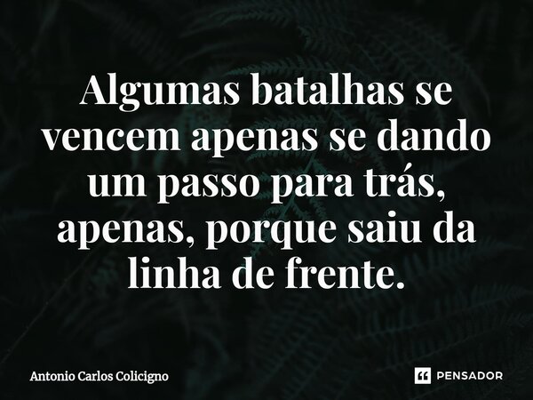 Algumas batalhas se vencem apenas se dando um passo para trás⁠, apenas, porque saiu da linha de frente.... Frase de Antonio Carlos Colicigno.