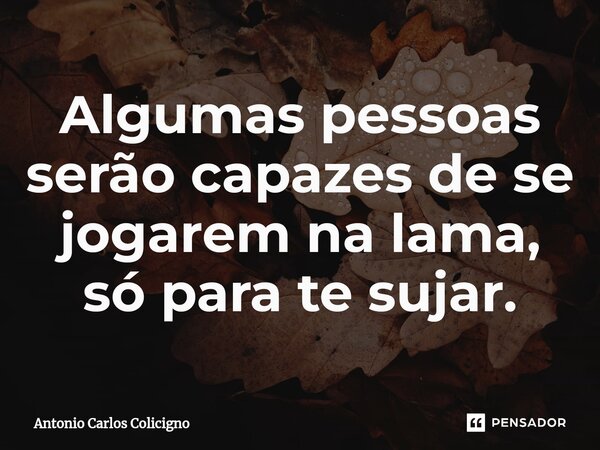 Algumas pessoas serão capazes de se jogarem na lama, só para te sujar.⁠... Frase de Antonio Carlos Colicigno.