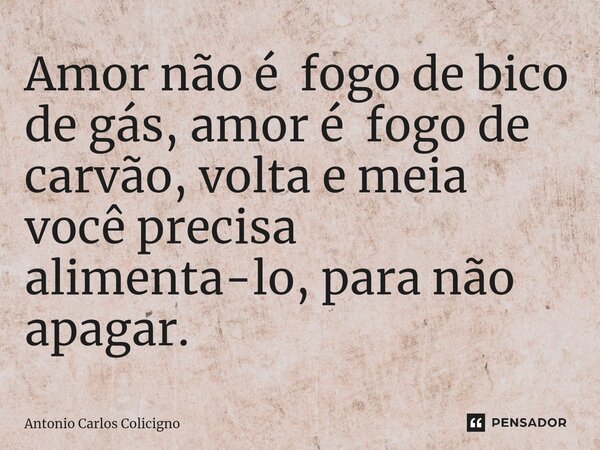 Amor não é fogo de bico de gás, amor é fogo de carvão, volta e meia você precisa alimenta-lo, para não apagar.⁠... Frase de Antonio Carlos Colicigno.