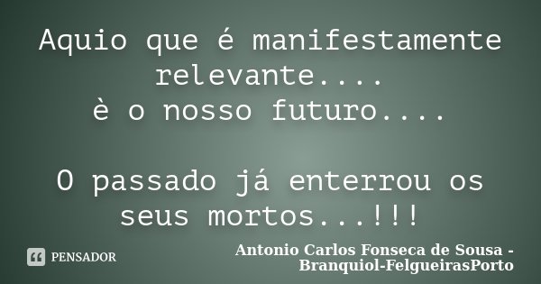 Aquio que é manifestamente relevante.... è o nosso futuro.... O passado já enterrou os seus mortos...!!!... Frase de Antonio Carlos Fonseca de Sousa - Branquiol-FelgueirasPorto.