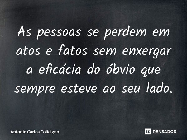⁠As pessoas se perdem em atos e fatos sem enxergar a eficácia do óbvio que sempre esteve ao seu lado.... Frase de Antonio Carlos Colicigno.