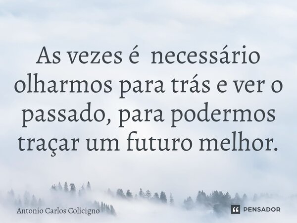 ⁠As vezes é necessário olharmos para trás e ver o passado, para podermos traçar um futuro melhor.... Frase de Antonio Carlos Colicigno.