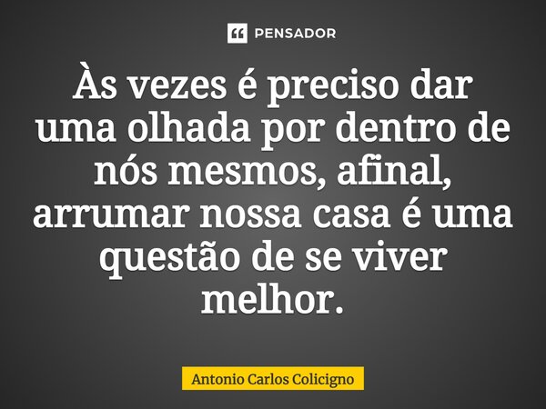 Às vezes é preciso dar uma olhada por dentro de nós mesmos, afinal, arrumar nossa casa é uma questão de se viver melhor.... Frase de Antonio Carlos Colicigno.