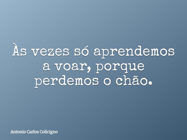 Às vezes só aprendemos a voar, porque perdemos o chão.... Frase de Antonio Carlos Colicigno.