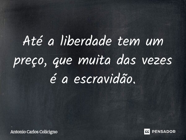 Até a liberdade tem um preço, que muita das vezes é a escravidão.... Frase de Antonio Carlos Colicigno.