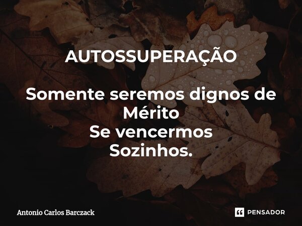 ⁠AUTOSSUPERAÇÃO Somente seremos dignos de Mérito Se vencermos Sozinhos.... Frase de Antonio Carlos Barczack.