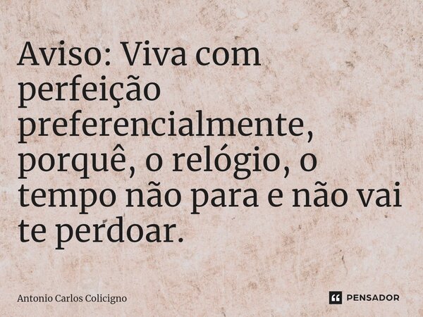 ⁠Aviso: Viva com perfeição preferencialmente, porquê, o relógio, o tempo não para e não vai te perdoar.... Frase de Antonio Carlos Colicigno.