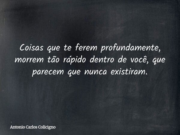 Coisas que te ferem profundamente, morrem tão rápido dentro de você, que parecem que nunca existiram.... Frase de Antonio Carlos Colicigno.