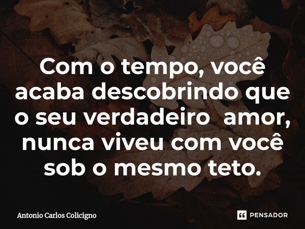 ⁠Com o tempo, você acaba descobrindo que o seu verdadeiro amor, nunca viveu com você sob o mesmo teto.... Frase de Antonio Carlos Colicigno.