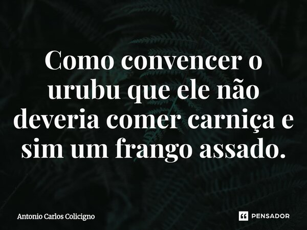 ⁠Como convencer o urubu que ele não deveria comer carniça e sim um frango assado.... Frase de Antonio Carlos Colicigno.