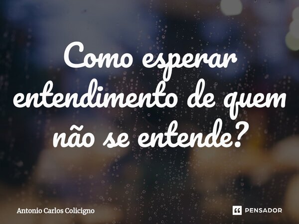 Como esp⁠erar entendimento de quem não se entende?... Frase de Antonio Carlos Colicigno.