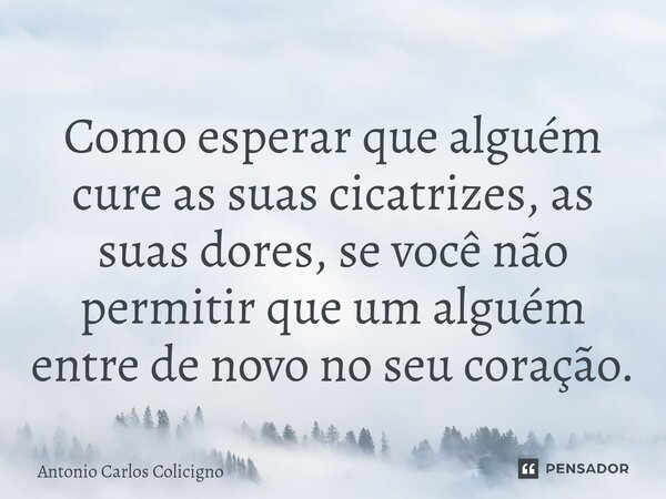 Como esperar que alguém cure as suas cicatrizes, as suas dores, se você não permitir que um alguém entre de novo no seu coração.⁠... Frase de Antonio Carlos Colicigno.