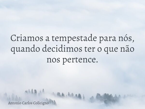 Criamos a tempestade para nós, quando decidimos ter o que não nos pertence.... Frase de Antonio Carlos Colicigno.