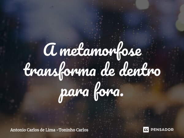 ⁠A metamorfose transforma de dentro para fora.... Frase de Antonio Carlos de Lima -Toninho Carlos.