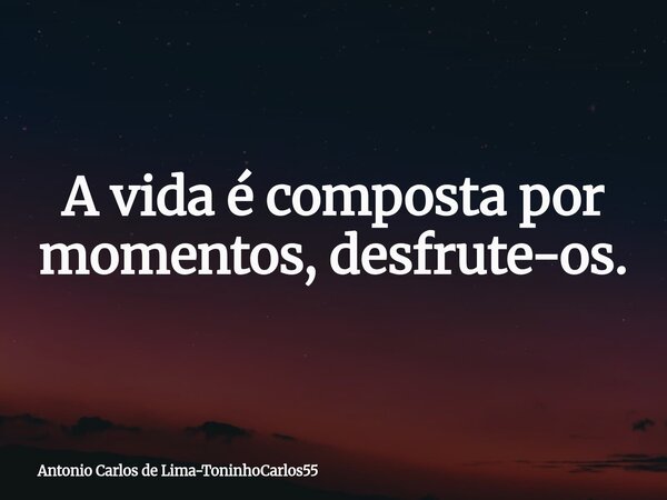 A vida é composta por momentos, desfrute-os.... Frase de Antonio Carlos de Lima-ToninhoCarlos55.