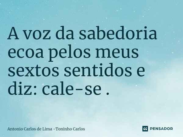 ⁠A voz da sabedoria ecoa pelos meus sextos sentidos e diz: cale-se .... Frase de Antonio Carlos de Lima -Toninho Carlos.