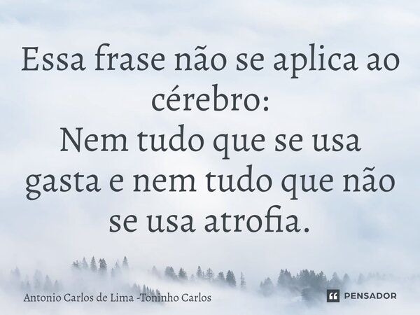 ⁠Essa frase não se aplica ao cérebro: Nem tudo que se usa gasta e nem tudo que não se usa atrofia.... Frase de Antonio Carlos de Lima -Toninho Carlos.
