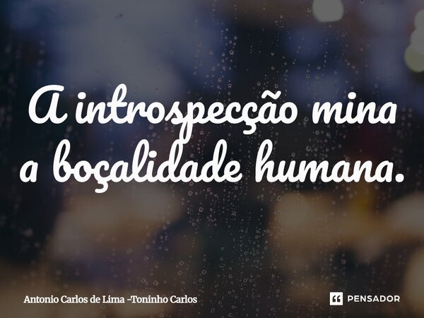 ⁠A introspecção mina a boçalidade humana.... Frase de Antonio Carlos de Lima -Toninho Carlos.
