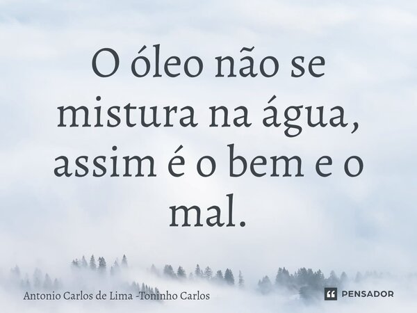 ⁠O óleo não se mistura na água, assim é o bem e o mal.... Frase de Antonio Carlos de Lima -Toninho Carlos.
