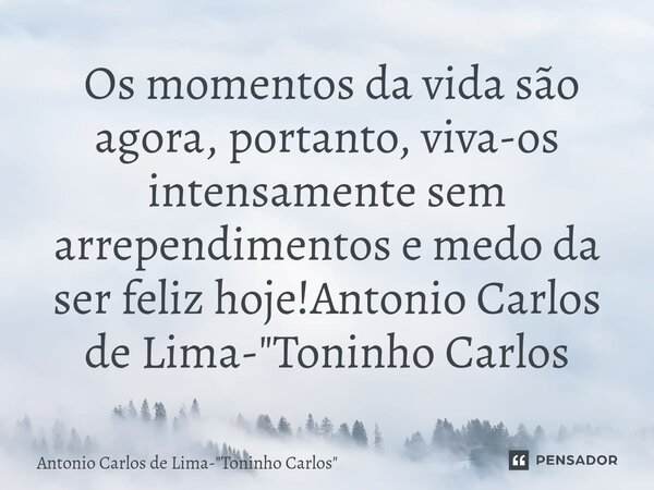 ⁠ Os momentos da vida são agora, portanto, viva-os intensamente sem arrependimentos e medo da ser feliz hoje!Antonio Carlos de Lima-"Toninho Carlos... Frase de Antonio Carlos de Lima-