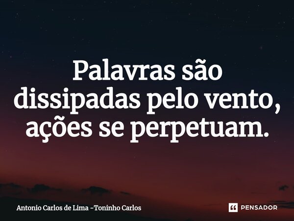 ⁠Palavras são dissipadas pelo vento, ações se perpetuam.... Frase de Antonio Carlos de Lima -Toninho Carlos.