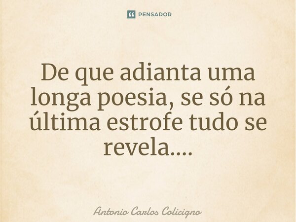 ⁠De que adianta uma longa poesia, se só na última estrofe tudo se revela....... Frase de Antonio Carlos Colicigno.