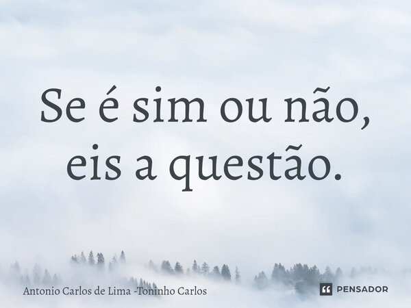 ⁠Se é sim ou não, eis a questão.... Frase de Antonio Carlos de Lima -Toninho Carlos.