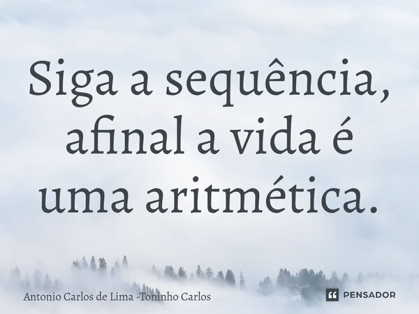 ⁠Siga a sequência, afinal a vida é uma aritmética.... Frase de Antonio Carlos de Lima -Toninho Carlos.