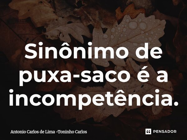 Sinônimo de puxa-saco é a incompetência.⁠... Frase de Antonio Carlos de Lima -Toninho Carlos.