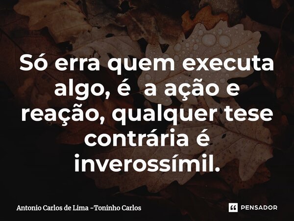 ⁠Só erra quem executa algo, é a ação e reação, qualquer tese contrária é inverossímil.... Frase de Antonio Carlos de Lima -Toninho Carlos.
