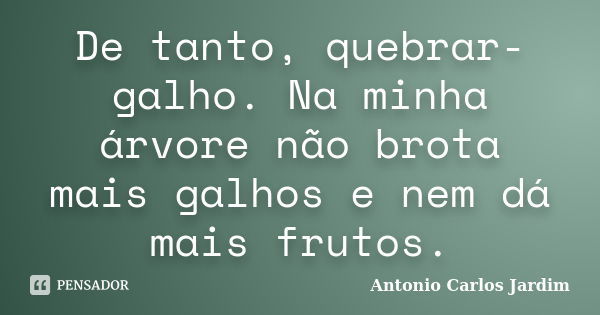 De tanto, quebrar-galho. Na minha árvore não brota mais galhos e nem dá mais frutos.... Frase de Antonio Carlos Jardim.