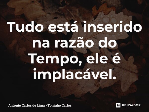 ⁠Tudo está inserido na razão do Tempo, ele é implacável.... Frase de Antonio Carlos de Lima -Toninho Carlos.