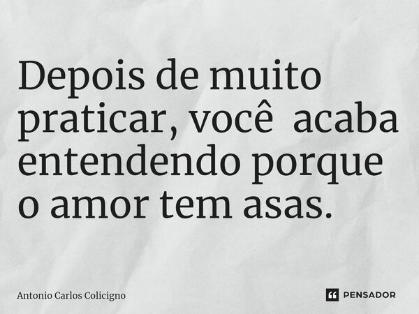 ⁠Depois de muito praticar, você acaba entendendo porque o amor tem asas.... Frase de Antonio Carlos Colicigno.