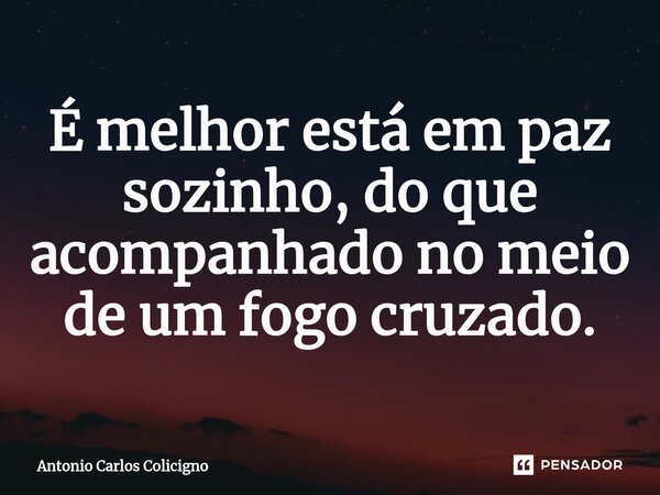 É melhor está em paz sozinho, do que acompanhado no meio de um fogo cruzado.⁠... Frase de Antonio Carlos Colicigno.