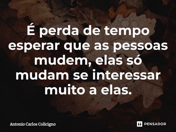 ⁠É perda de tempo esperar que as pessoas mudem, elas só mudam se interessar muito a elas.... Frase de Antonio Carlos Colicigno.