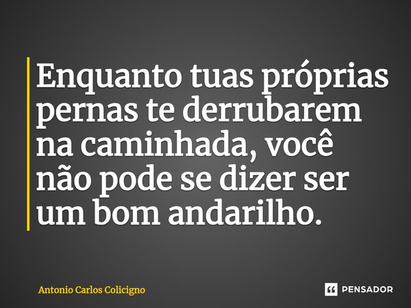 ⁠Enquanto tuas próprias pernas te derrubarem na caminhada, você não pode se dizer ser um bom andarilho.... Frase de Antonio Carlos Colicigno.