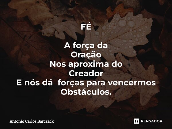 ⁠FÉ A força da Oração Nos aproxima do Creador E nós dá forças para vencermos Obstáculos.... Frase de Antonio Carlos Barczack.