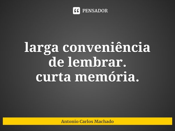 ⁠larga conveniência
de lembrar.
curta memória.... Frase de Antonio Carlos Machado.