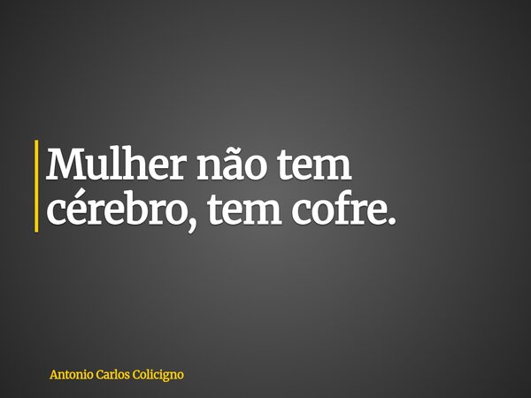 Mulher não tem cérebro, tem cofre.... Frase de Antonio Carlos Colicigno.