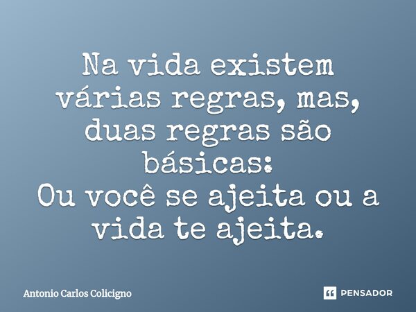 ⁠Na vida existem várias regras, mas, duas regras são básicas: Ou você se ajeita ou a vida te ajeita.... Frase de Antonio Carlos Colicigno.