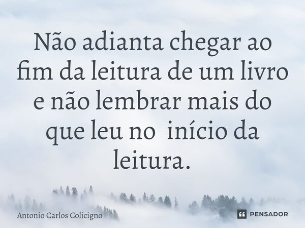 ⁠Não adianta chegar ao fim da leitura de um livro e não lembrar mais do que leu no início da leitura.... Frase de Antonio Carlos Colicigno.