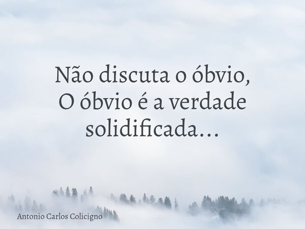 Não discuta o óbvio, O óbvio é a verdade solidificada...... Frase de Antonio Carlos Colicigno.