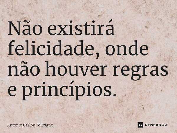 Não existirá felicidade, onde não houver regras e princípios.⁠... Frase de Antonio Carlos Colicigno.