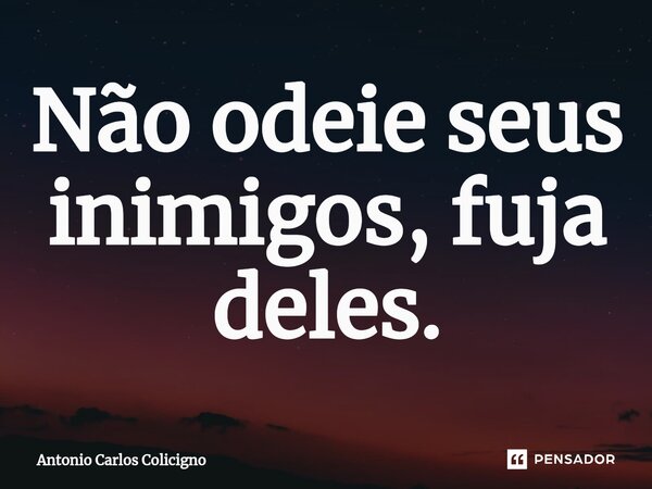 ⁠⁠Não odeie seus inimigos, fuja deles.... Frase de Antonio Carlos Colicigno.