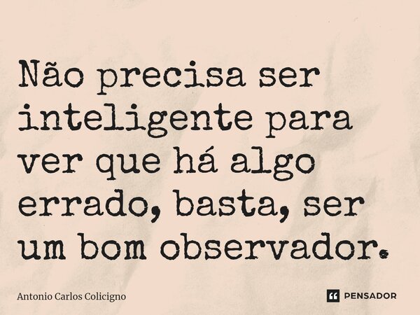 ⁠Não precisa ser inteligente para ver que há algo errado, basta, ser um bom observador.... Frase de Antonio Carlos Colicigno.