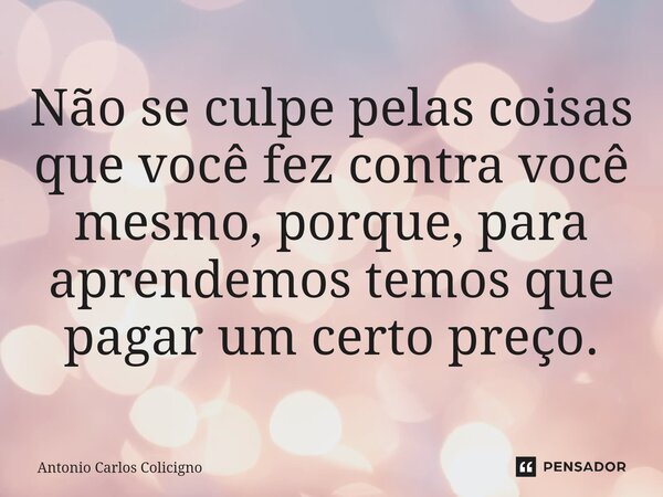 ⁠Não se culpe pelas coisas que você fez contra você mesmo, porque, para aprendemos temos que pagar um certo preço.... Frase de Antonio Carlos Colicigno.
