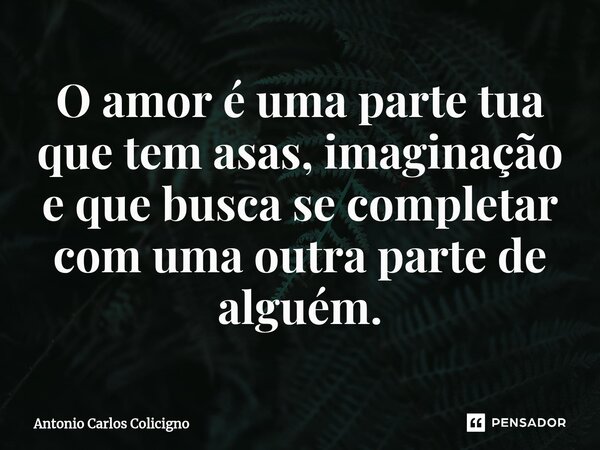 O amor é uma parte tua que tem asas, imaginação e que busca se completar com uma outra parte de alguém.⁠... Frase de Antonio Carlos Colicigno.