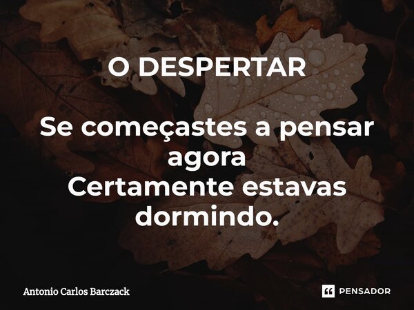 ⁠O DESPERTAR Se começastes a pensar agora Certamente estavas dormindo.... Frase de Antonio Carlos Barczack.