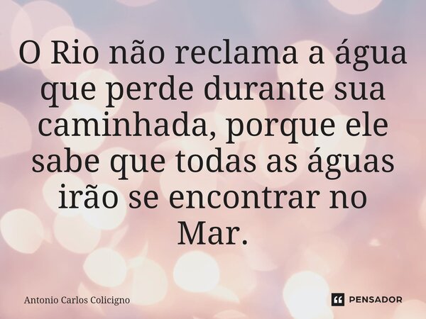 O Rio não reclama a água que perde durante sua caminhada⁠, porque ele sabe que todas as águas irão se encontrar no Mar.... Frase de Antonio Carlos Colicigno.